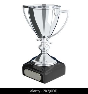 Silberner Trophäenbecher isoliert auf weißem Hintergrund, 3D-Abbildung Stockfoto