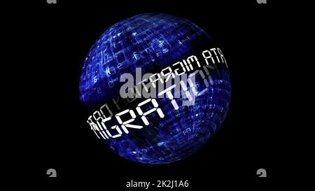 Datenmigrationskonzept auf rotierender Kugel Stockfoto