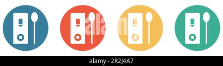 Farbenfrohes Banner mit 4 Tasten: Schnelltest – Covid-19 Stockfoto