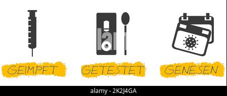 Geimpft, getestet oder genesen deutsch - Covid-19 Banner Stockfoto