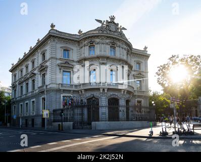Madrid, Spanien, September 2022. Außenansicht des Hauses der Amerika im Stadtzentrum Stockfoto