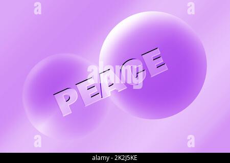 Illustration von Gradient Pastel Purple 3D verschiedene Größen Kugeln mit dem Wort des FRIEDENS Stockfoto