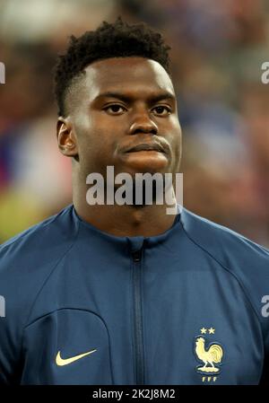 Paris, Frankreich - 22/09/2022, Benoit Badiashile von Frankreich während der UEFA Nations League, League A - Gruppe 1 Fußballspiel zwischen Frankreich und Österreich am 22. September 2022 im Stade de France in Saint-Denis bei Paris, Frankreich - Foto Jean Catuffe / DPPI Stockfoto