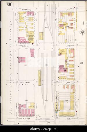 Kartografisch, Karten. 1884 - 1936. Lionel Pincus und Princess Firyal Map Division. Feuerversicherung , New York (Staat), Immobilien , New York (Staat), Städte und Orte , New York (Staat) Brooklyn V. 8, Plate No. 39 Karte begrenzt durch Glenmore Ave., Snedyker Ave., Sutter Ave., Powell St. Stockfoto