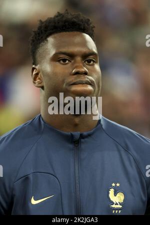 Paris, Frankreich - 22/09/2022, Benoit Badiashile von Frankreich während der UEFA Nations League, League A - Gruppe 1 Fußballspiel zwischen Frankreich und Österreich am 22. September 2022 im Stade de France in Saint-Denis bei Paris, Frankreich - Foto: Jean Catuffe/DPPI/LiveMedia Stockfoto