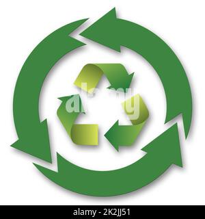Recycling-Symbol – Wiederverwendung von Papier, isoliert auf weißem Hintergrund Stockfoto