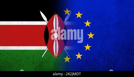 Flagge der Europäischen Union mit Kenia Nationalflagge. Grungen Hintergrund Stockfoto