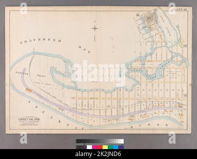 F. Bourquin & Co. Kartografisch, Karten. 1890. Lionel Pincus und Prinzessin Firyal Map Division. Brooklyn (New York, N.Y.), Immobilien , New York (Bundesstaat) , New York Plate 20: Begrenzt durch Bay 46. Street, Harway Avenue, Avenue Z, Stillwell Avenue und (Atlantic Ocean) Surf Avenue. Teil von Coney Island, Stadt Gravesend. Stockfoto
