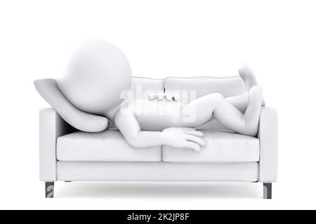 3d Mann Mann entspannen auf der Couch. Isoliert Stockfoto