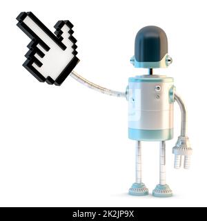 Roboter mit Zeigefinger. 3D-Illustration. Isoliert Stockfoto