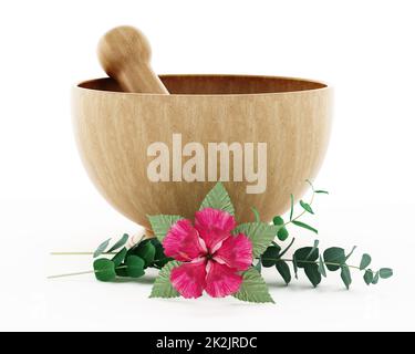 Mörser und Stößel Blume isoliert auf weißem Hintergrund. 3D Illustration. Stockfoto