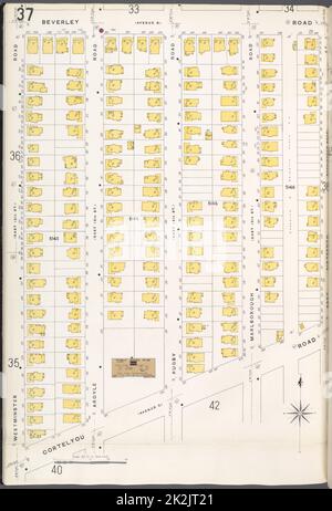 Kartografisch, Karten. 1884 - 1936. Lionel Pincus und Princess Firyal Map Division. Feuerversicherung , New York (Staat), Immobilien , New York (Staat), Städte & Orte , New York (Staat) Brooklyn V. 10, Plate No. 37 Karte begrenzt durch Beverley Rd., Cortelyou Rd., Westminster Rd.. Stockfoto