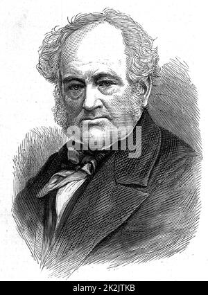 Edward Blore (1787-1879) Britischer Architekt. Architekt von William IV., Queen Victoria und Westminster Abbey. Er fertigte Nashs Entwürfe für den Buckingham Palace, London, an und trug zu den endgültigen Entwürfen für Abbotsford bei, das Haus, das sein Freund, der Romanautor Sir Walter Scott, am Fluss Tweed in der Nähe von Galashiels, Schottland, baute. Holzstich 1879. Stockfoto