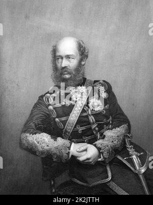 George Charles Bingham, 3. Earl of Lucan (1800-1888 englischer Soldat. Befehligte die britische Kavallerie im Krim-Krieg (russisch-türkisch) 1853-1856). Leitete den Angriff der Schwerbrigade auf die Schlacht von Balaclava, 1854. Gravur aus 'The Illustrated News of the World' (London, c1860). Stockfoto