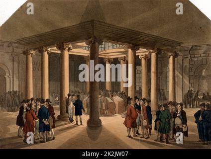 Coal Exchange, Thames Street, London. Ein Rohstoffmarkt, auf dem Kohle gehandelt wurde. Illustration von Pugin & Rowlandson 'Microcosm of London' Ackermann, London 1808-1810. Aquatinta. Stockfoto