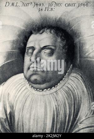 Martin Luther (1483-1546) auf seinem Sterbebett. Deutscher protestantischer Reformator. Nach der Zeichnung von Lucas Cranach. Stockfoto