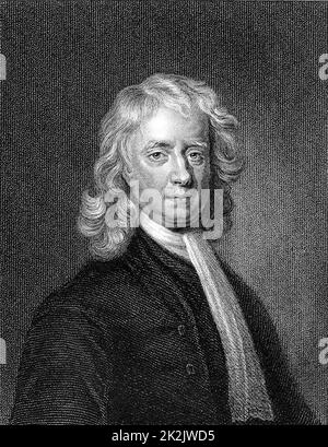 Isaac Newton (1642-1727) englischer Mathematiker und Physiker. Gravur nach dem Porträt von Enoch Seeman Stockfoto