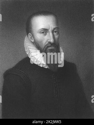 Ambroise Paré (1509-1590) Französischer Militärchirurg. Aus „The Gallery of Portraits“, V., Charles Knight, London, 1835 Stockfoto