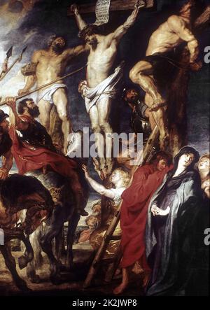 Peter Paul Rubens Flämische Schule Le Coup de Lance Christus am Kreuz Öl auf Leinwand (429 x 311 cm) Antwerpen, Museum der Schönen Künste Stockfoto