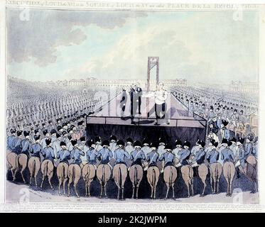 Französische Revolution: Hinrichtung von Ludwig XVI. (1754-93) 21. Januar 1793. König von Frankreich ab 1774. Louis hielt seine letzte Ansprache an die Menge. Farbiger Druck. Stockfoto