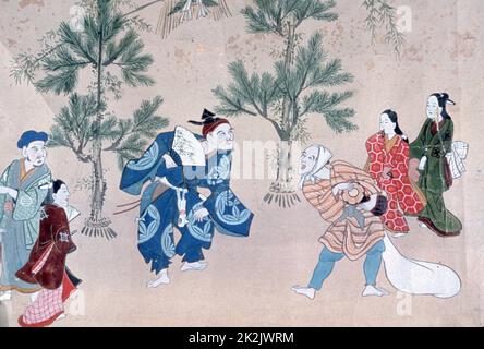 Furuyama Moroshige Japanische Schule Veranstaltungen des Jahres in der schwebenden Welt um 1695-1700 Tinte und Farbe auf Seide Stockfoto