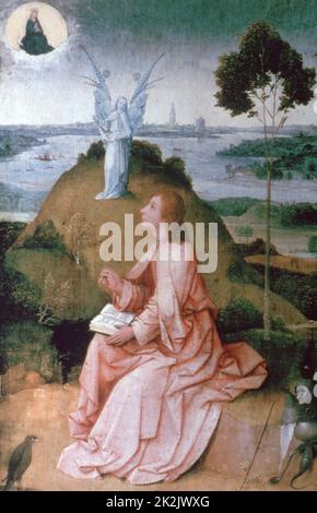 Hieronymus Bosch Niederländische Schule Johannes der Evangelist auf Patmos c.1500 Öl auf Holzplatte (63 x 43,3 cm) Berlin, Gemäldegalerie Stockfoto