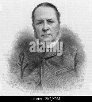 Lyon Playfair im Jahr 1885, als Präsident der British Association for the Advancement of Science. Schottischer Chemiker und Politiker. Er studierte Chemie in Glasgow bei Thomas Graham und bei Liebig in Gießen. Professor Chemie, entdeckte er die Nitroprusside-Klasse von Salzen. Chemiker der Geologischen Untersuchung, 1846. Gesellschaft 1848. Organisation des liberalen Abgeordneten für die Universitäten von Glasgow und Edinburgh 1868-1885. Staatssekretär für Wissenschaft und Kunst 1855. Stellvertretender Sprecher des Unterhauses 1880-1883. (London 1877). Aus „The Illustrated London News“ (London, 12. September 1885). Stockfoto