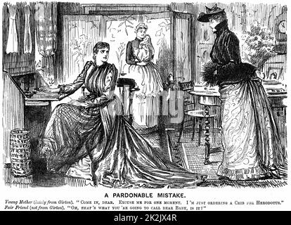 Universität Bildung für Frauen, die ihre Konversation verwirrend für den weniger gebildeten Freunde. George Du Maurier Karikatur aus 'Lochen' London, 7. Dezember 1889. Gravur Stockfoto