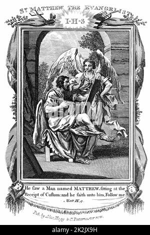 Der hl. Matthäus, der Evangelist, wird aus seinem Werk als Steuereinnehmer berufen. Bibel: Matthäus 9,8 Kupferstich c1808 Stockfoto