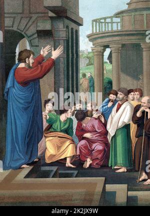 Paulus, der Apostel, predigte den Athenen. „Bibel“-Handlungen. Chromolithographie c1860. Farbe. Stockfoto