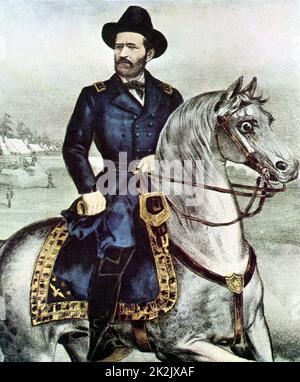 Ulysses S.Grant (1822-1885) nach der Lithographie, die 1863 nach seinem Sieg in Vicksburg herausgegeben wurde. Amerikanischer General auf der (nördlichen) Seite der Union während des amerikanischen Bürgerkrieges und 18. Präsident der Vereinigten Staaten Stockfoto