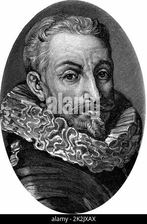 Johann Tserklaes, Graf Tilly (1559-1632) Flämischer Soldat. Befehligte katholische Armee zu Beginn des Dreißigjährigen Krieges (1618-48) folgte Wallenstein als Oberbefehlshaber der Kaiserlichen Streitkräfte 1630. Gravur Stockfoto