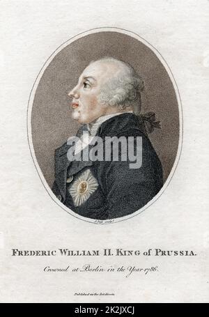 Friedrich Wilhelm II. (1744-97) König von Preußen von 1786. Neffe von Friedrich II., dem Großen. Stichgravur c1810. Farbe Stockfoto