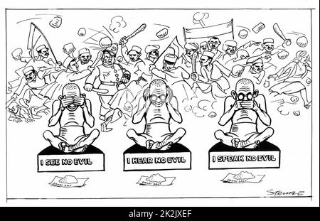 Mohondas Karamchand Gandhi (1869-1948), bekannt als Mahatma (große Seele). Indische nationalistischen Führer. Cartoon von George Strube von 'Daily Express', London, 30. April 1930, während Gandhi's Salz schnell. Stockfoto