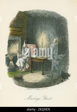Marleys Geist erscheint Scrooge. Illustration von John Leech (1817-64) für Charles Dickens 'A Christmas Carol', London 1843-1844 Stockfoto