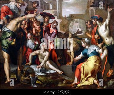 Gemälde mit dem Titel "Die Auferstehung des Lazarus' von Joachim Wtewael (1566-1638) eine Niederländische manieristischen Maler und Zeichner. Vom 17. Jahrhundert Stockfoto