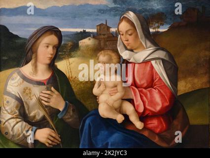 Die Jungfrau und Kind mit St. Agnes in einer Landschaft von Pietro Degli Ingannati aktiv in Venedig 1529-1548. Öl auf Holz 1550 Stockfoto