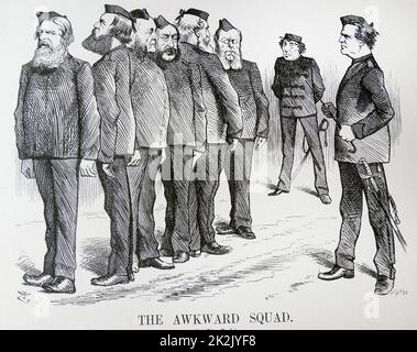 DER UNANGENEHME TRUPP. John Tenniel Karikatur. Die Schwierigkeiten, die Disraeli mit unterschiedlichen Meinungen in seinem Kabinett über die Politik im Russisch-Türkischen Krieg hatte. 1877-1878 Stockfoto