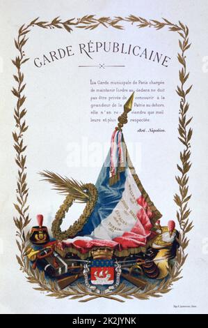 Titelseite von 'Histoire des Corps de troupes de la ville de Paris' , 1887. Ab 1254-1791 war der Guet Royal für die Ordnung in der Stadt verantwortlich, eine Rolle, die bei der Revolution von der Nationalgarde in jeder Stadt übernommen wurde. Frankreich Stockfoto