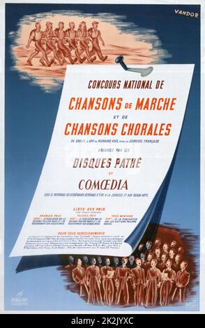 Des zweiten Weltkrieges 1939-1945: französische Poster für einen nationalen Wettbewerb für Chorlieder und Marken für junge Leute, Paris 1942. Stockfoto