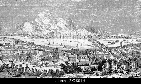 Großen Brand von London 1666 viktorianischen Gravur, nach Visscher Stockfoto