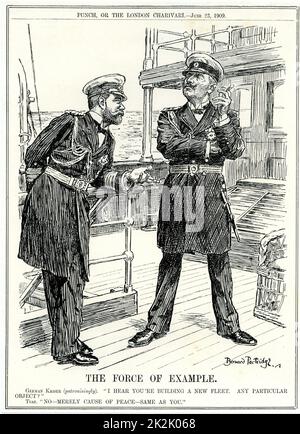 Wilhelm II., Deutscher Kaiser, Nikolaus II., Zar von Russland, seine Vernunft für den Aufbau einer neuen Flotte. Cartoon von Bernard Partridge aus 'Lochen', London, 23. Juni 1909. Stockfoto