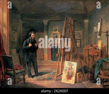 Portrait von Thomas Faed im Atelier", Öl auf Leinwand. John Ballantye (1815-1897) britische Maler. Faed (1826-1900) Schottischer Maler der inländischen Genreszenen auf ein Bild auf einer Staffelei. Stockfoto