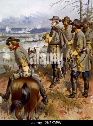 Amerikanischer Bürgerkrieg 1861-1865: Schlacht von Fredericksburg, Virginia, 11. bis 15. Dezember 1862. Konföderierte General Robert E Lee mit seiner Stabsoffiziere anzeigen Fortschritt der Schlacht. Lee besiegt Union Truppen unter General Burnside. Drucken c1900. Stockfoto