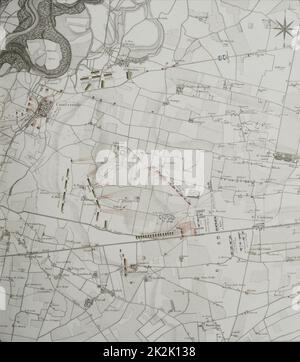 Bericht über die Schlacht von Marengo Karte des Marengo-Schlachtfeldes, 15. Juni 1800 1804 Vellum-Papier großer Folio-Teil eines Buches, das der Kaiser dem Marschall Berthier darbrachte Stockfoto