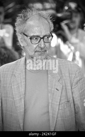 Porträt des französischen Regisseurs Jean-Luc Godard bei den Filmfestspielen von Cannes im Mai 1997. Stockfoto