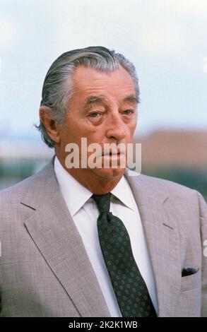 Der amerikanische Schauspieler Robert Mitchum, fotografiert während der Ausgabe des Deauville American Film Festival 15.. September 1989 Stockfoto