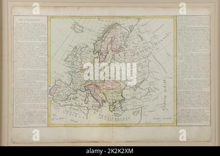 ean- Baptiste Louis Clouet (1729-1790) , Abt , Kartograph und Geograph . Karte von Europa als Teil einer Serie von 3 Karten (Peru und Mexiko) , aus dem Jugendatlas von Bonaparte mit dem Titel "Moderne Geographie" . Das Brett hat eine junge Inschrift Bonaparte's Hand: "Mr. De Lisle gibt ihm 860 Plätze statt 1160, die er vorher gegeben hat" und unter der Karte das Wort "Ägypten" . 1780 Schwarz-Druck mit Farben verstärkt. Stockfoto