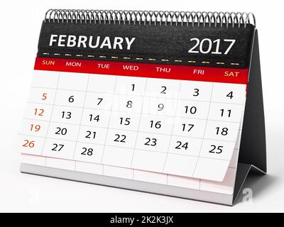 Februar 2017 Desktop-Kalender. 3D Abbildung Stockfoto