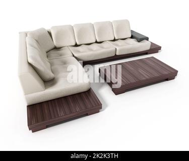 Modernes und elegantes Sofa, isoliert auf weißem Hintergrund. 3D Abbildung Stockfoto